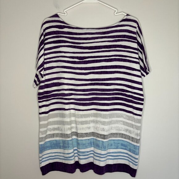 WEEKENDS by CHICO'S Short Sleeve Tee Womens Chico's 2 Multicolor Stripes Pockets - Picture 2 of 4